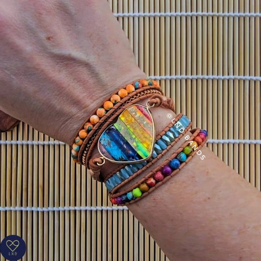 7 Chakra Imperial Jasper Bracelet, Multi color Jasper, Wrap Gemstone Bracelet - LND Bands