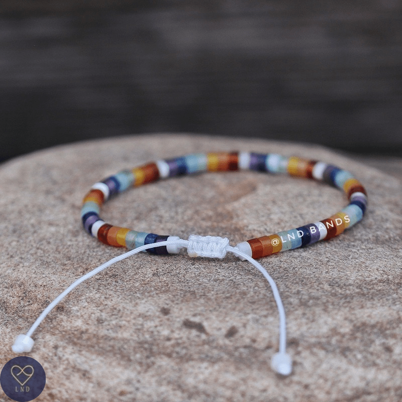 7 Chakra Mother of Pearl 2x4mm Meditation Boho Yoga Bracelet, Gemstone Bracelet, Balance, power, protection, calm, grounding, birthday gift - LND Bands