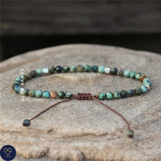 African Turquoise Faceted Bead Bracelet, Adjustable Bracelet, Natural Gemstone Bracelet, positive balancing stone - LND Bands