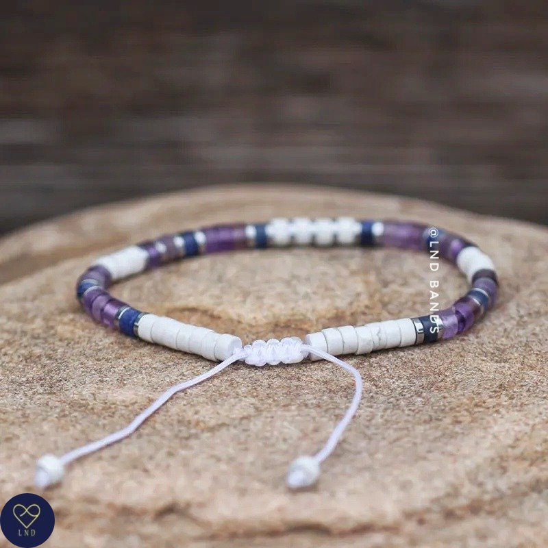 Amethyst Sodalite Howlite Minimalist 2x4mm Bracelet, Adjustable Beaded Bracelet, Tibetan Natural Stone Bracelet, Yoga, Boho, Ethnic, gift - LND Bands