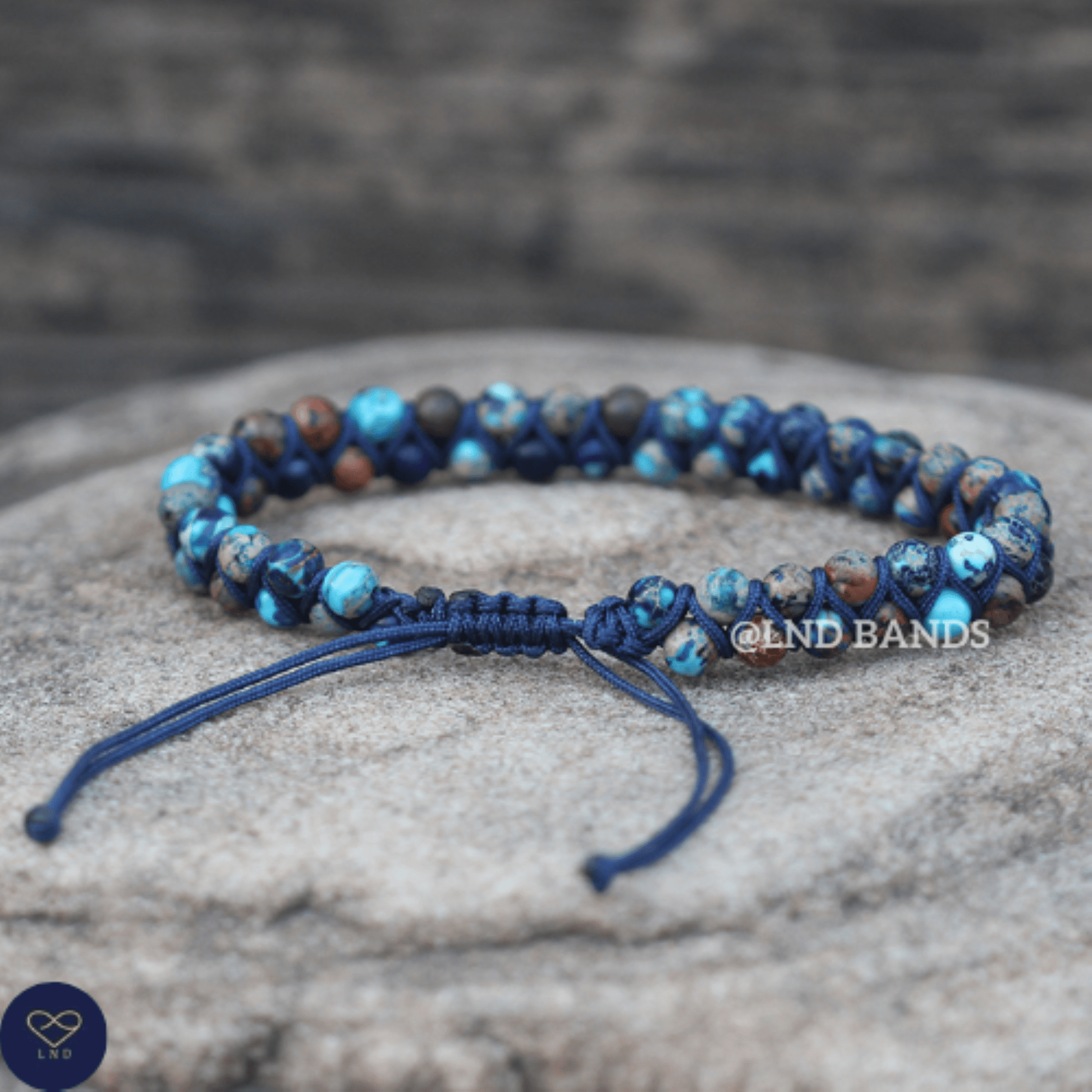 Blue Galaxy Sea Sediment Jasper Macrame bracelet 4mm, Tibetan Bracelet, Adjustable Dainty, Yoga, Minimalist Bohemian Bracelet, birthday - LND Bands