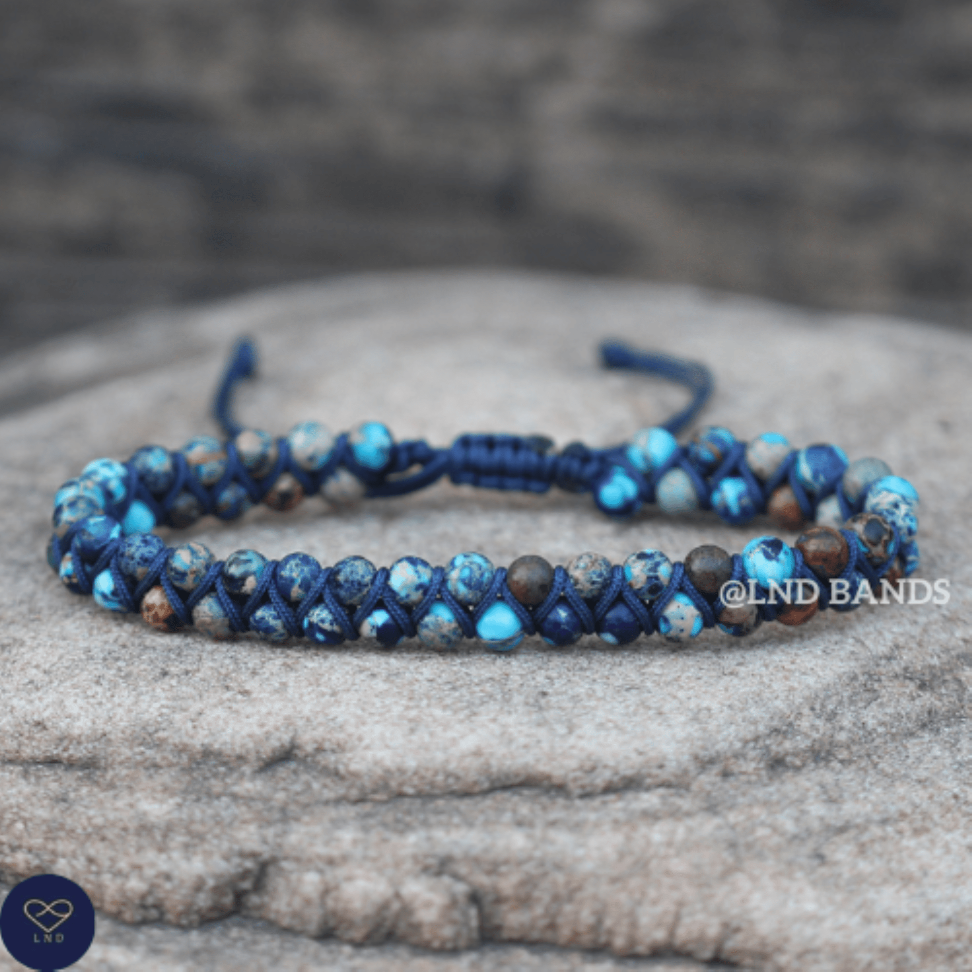 Blue Galaxy Sea Sediment Jasper Macrame bracelet 4mm, Tibetan Bracelet, Adjustable Dainty, Yoga, Minimalist Bohemian Bracelet, birthday - LND Bands
