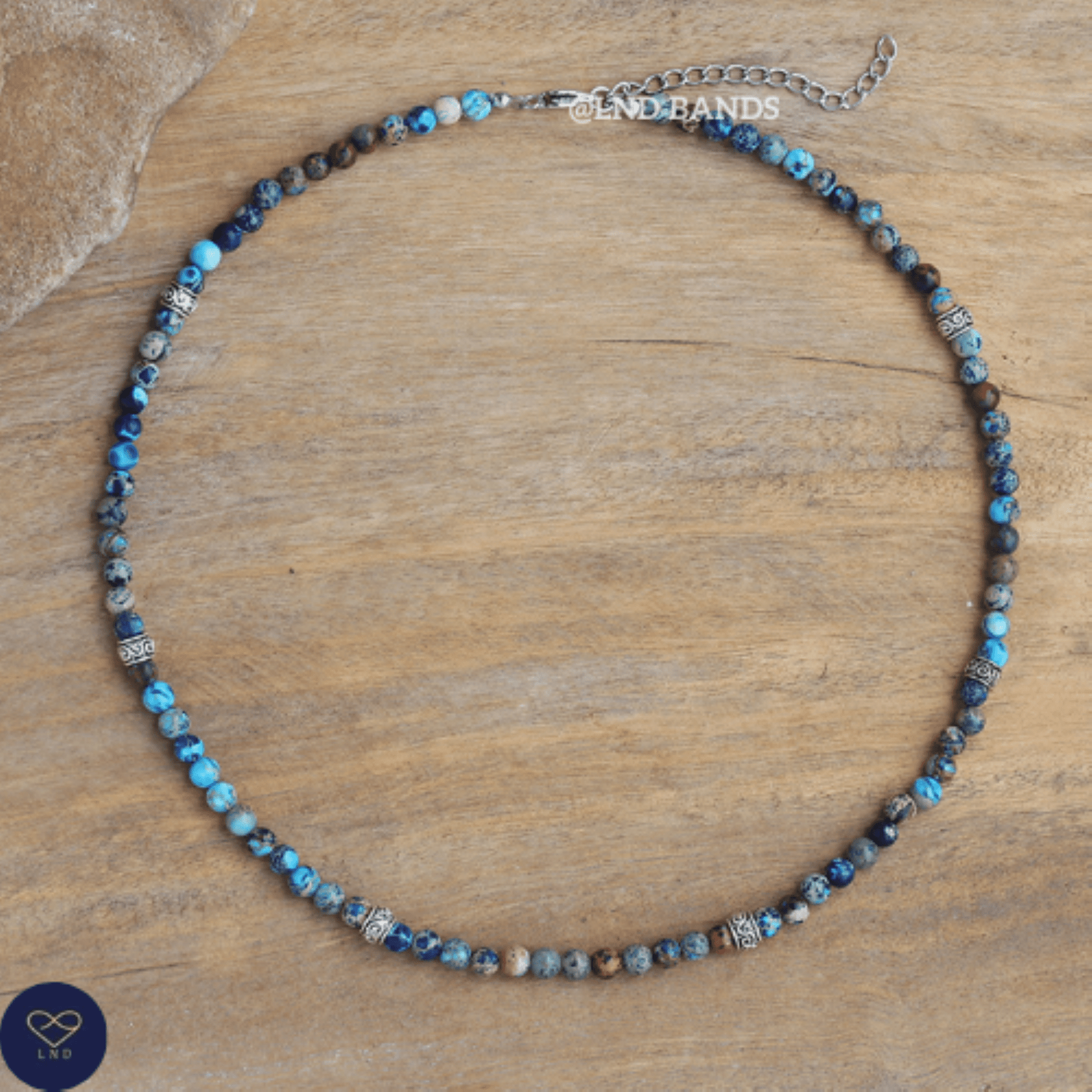 Blue Galaxy Sea Sediment Necklace, Adjustable, Minimalist Bohemian necklace, Natural Stone necklace, Dainty necklace, Tibetan gemstone 4x4mm - LND Bands