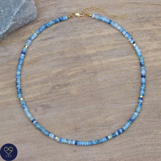 Blue Line Jasper 2x4mm Gemstone Necklace, Minimalist Bohemian Dainty Necklace, Yoga Ethnic Tibetan gemstone - LND Bands