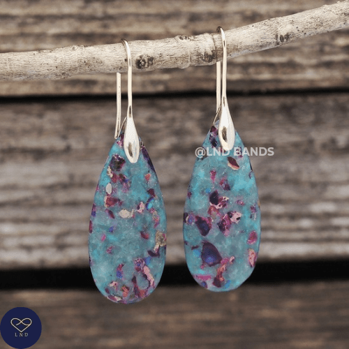 Blue Multicoloured GOLD Hook Teardrop Natural Stone Jasper Drop Earrings, Boho Women's Stylish Jewellery Earrings, gift for her - LND Bands