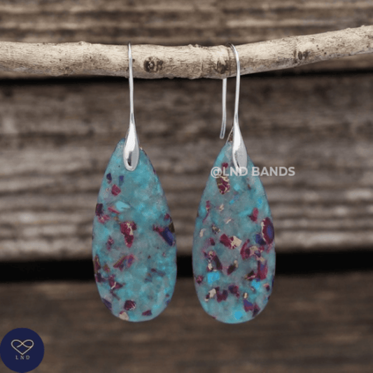 Blue Multicoloured SILVER Hook Teardrop Natural Stone Jasper Drop Earrings, Boho Women's Stylish Jewellery Earrings, gift for her - LND Bands