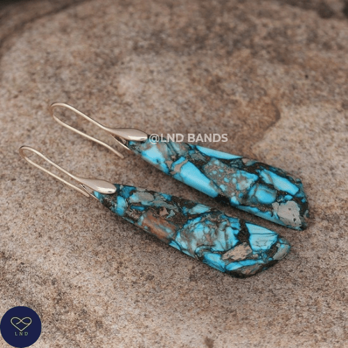 Blue Sea Sediment GOLD Hook Teardrop Natural Stone Jasper Earrings, Drop Earrings Boho, Women Stylish Jewellery Earrings, gift for her - LND Bands