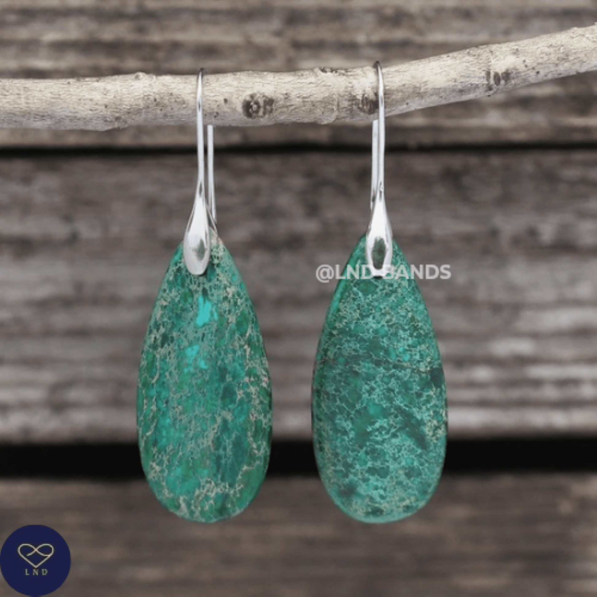 Dark Green SILVER Hook Teardrop Natural Stone Jasper Earrings, Drop Earrings Boho, Women's Stylish Jewellery Earrings, gift for her for Mum - LND Bands