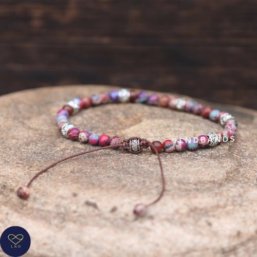 Galaxy Sea Sediment Jasper bracelet 4mm , Tibetan Bracelet, Adjustable Dainty Bracelet, Yoga, Minimalist Bohemian Bracelet, Summer Gift - LND Bands
