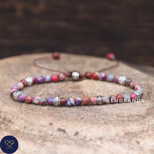 Galaxy Sea Sediment Jasper bracelet 4mm , Tibetan Bracelet, Adjustable Dainty Bracelet, Yoga, Minimalist Bohemian Bracelet, Summer Gift - LND Bands