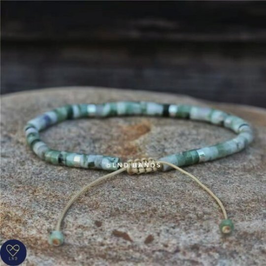 Green Jade Bead Bracelet, Adjustable Bohemian Bracelet, Yoga, Ethnic, gift for her and him, birthday gift - LND Bands