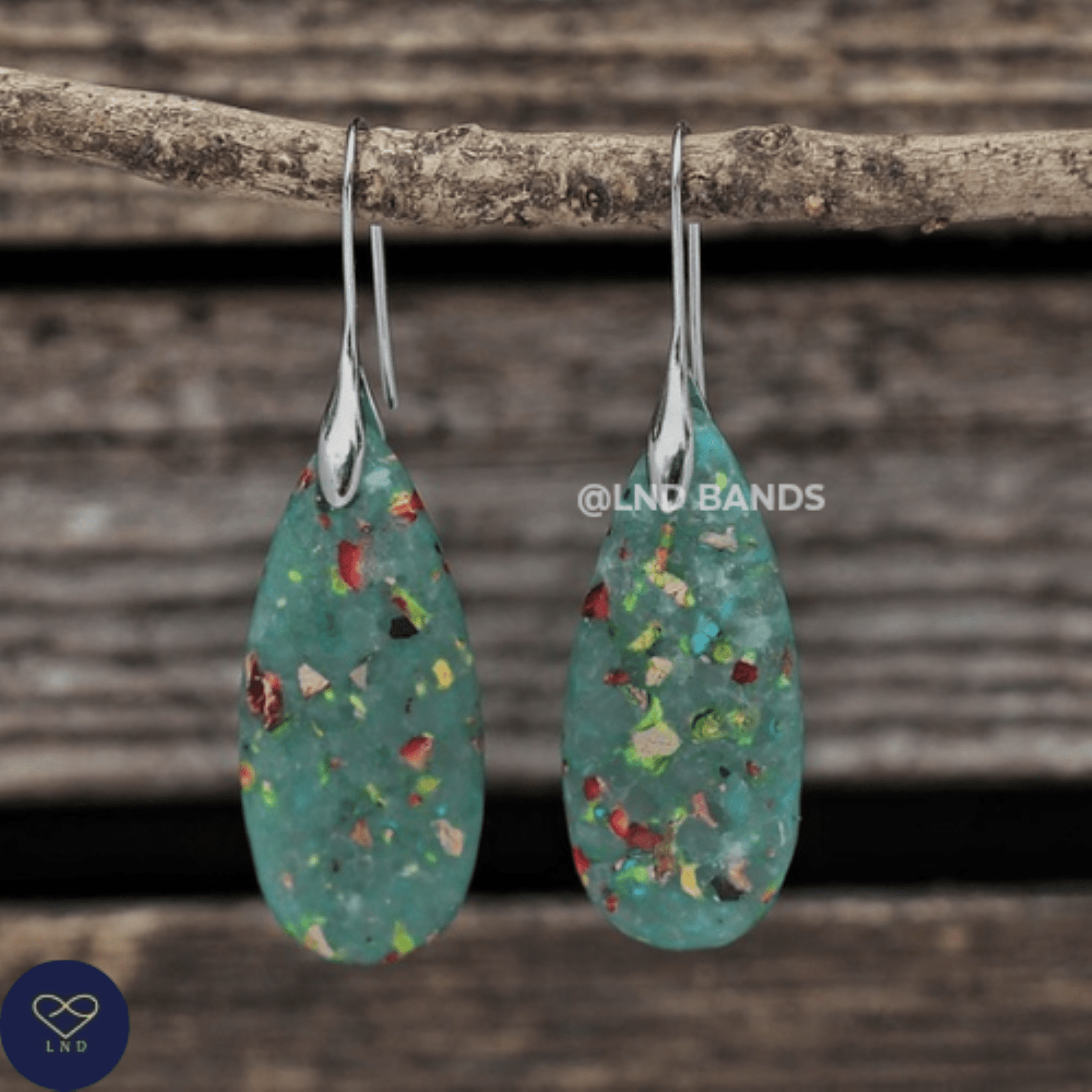 Green Multicoloured SILVER Hook Teardrop Natural Stone Jasper Drop Earrings, Boho Women's Stylish Jewellery Earrings, gift for her - LND Bands