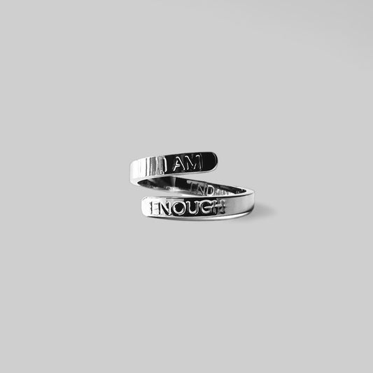 I Am Enough Ring, Adjustable, High Quality Stainless Steel, Inspirational Jewelry, Mental Health, Affirmation, Motivational Thumb Ring - LND Bands