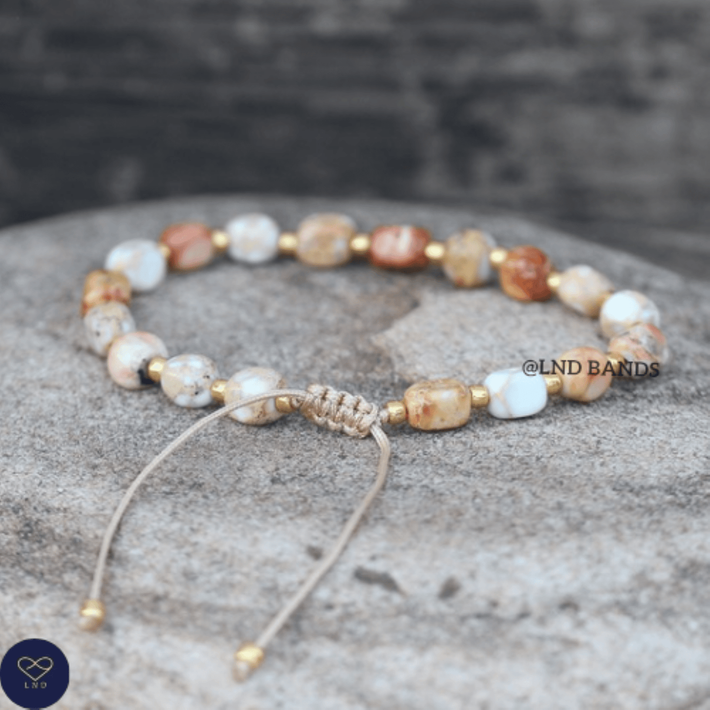 Ivory Jasper new shape Bead Bracelet, Adjustable Minimalist Bracelet, Natural Stone Bracelet, Dainty Bracelet, Tibetan Gemstone, 4mm, Boho - LND Bands