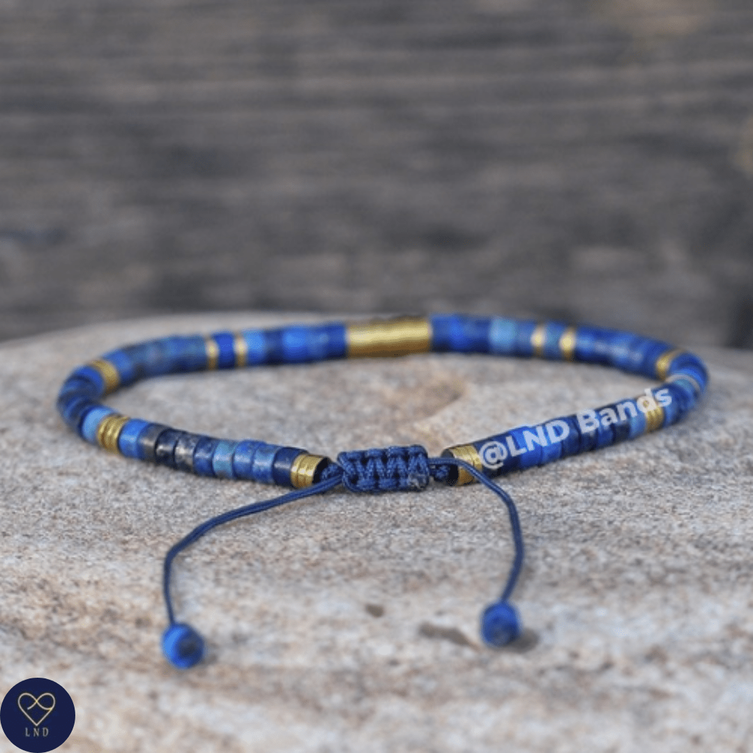 Lapis Lazuli Hematite 2x4mm Bracelet, Adjustable Minimalist Gemstone Dainty Bracelet, Yoga, Meditation, Ethnic, Boho, elegant, birthday gift - LND Bands