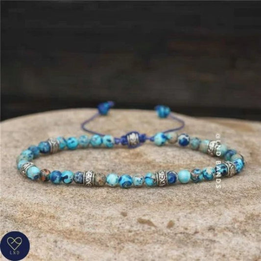 Light Blue Galaxy Sea Sediment Jasper bracelet 4mm, Tibetan Bracelet, Adjustable Dainty Bracelet, Yog - LND Bands