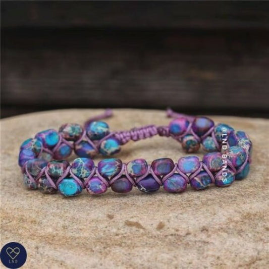 Macrame Sea Sediment Jasper bracelet 4mm, Tibetan Bracelet, Adjustable Dainty, Yoga, Minimalist Bohemian Bracelet - LND Bands