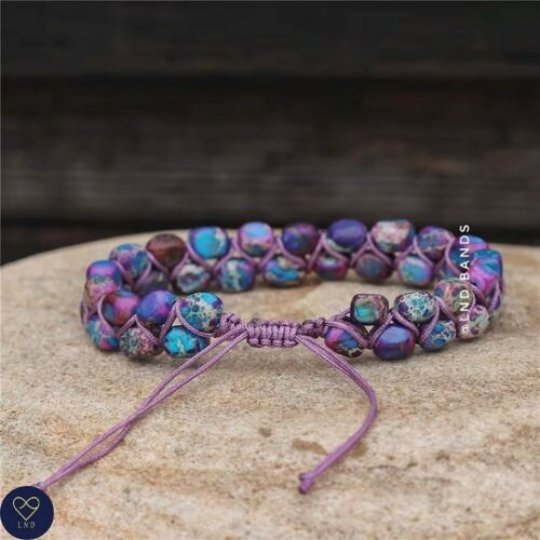 Macrame Sea Sediment Jasper bracelet 4mm, Tibetan Bracelet, Adjustable Dainty, Yoga, Minimalist Bohemian Bracelet - LND Bands
