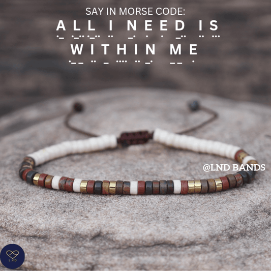 Morse code ALL I NEED IS Within me Picasso Jasper Ivory Howlite Bracelet, Adjustable Affirmation motivational encouraging meaningful - LND Bands