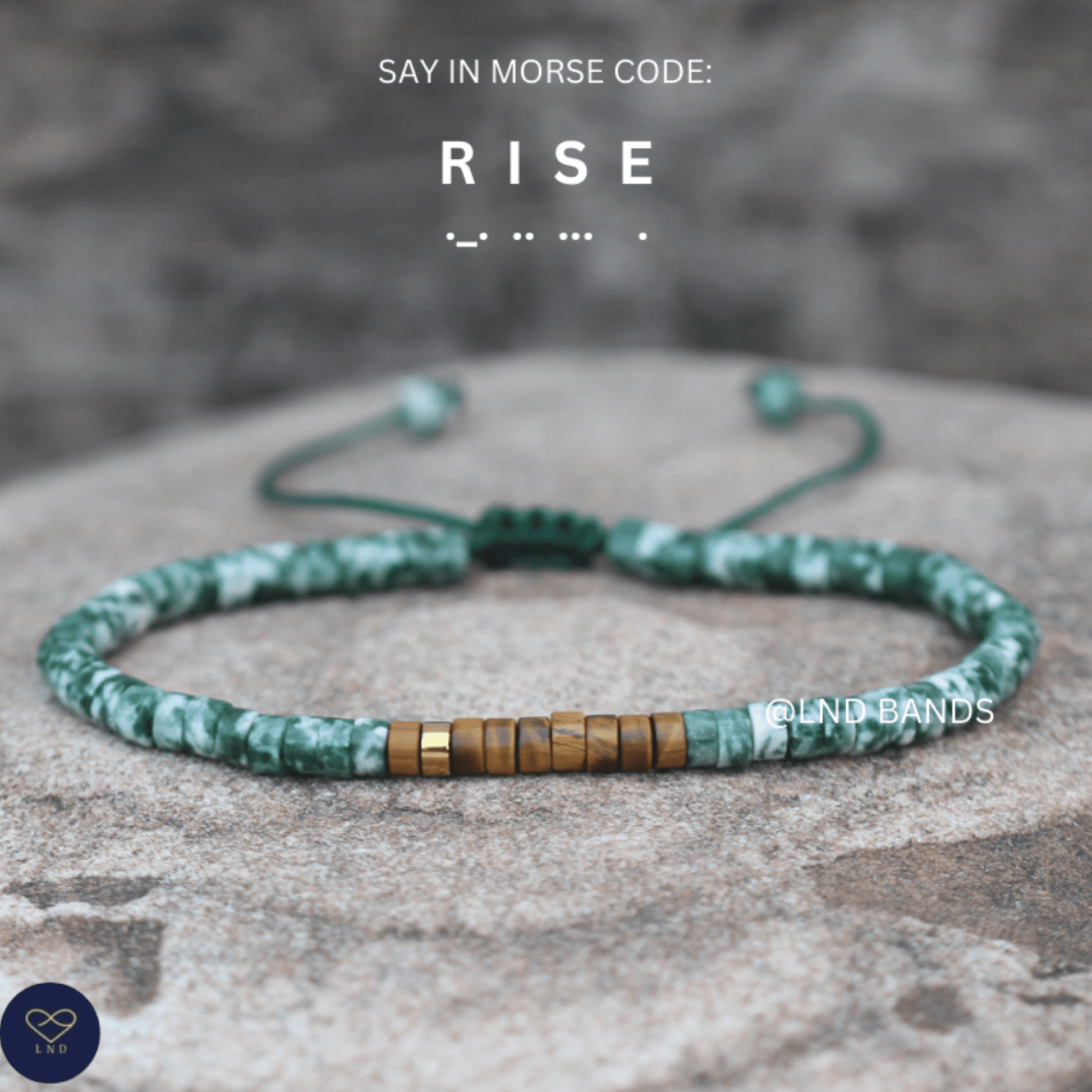 Morse Code Bracelet "RISE" Adjustable, Meaningful, Secret Message, Personal Mantra Affirmation Motivation Encourage - LND Bands