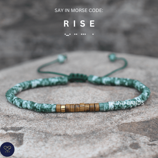 Morse Code Bracelet "RISE" Adjustable, Meaningful, Secret Message, Personal Mantra Affirmation Motivation Encourage - LND Bands