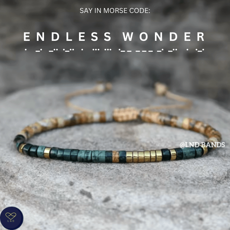 Morse Code "ENDLESS WONDER" Bead Bracelet: Kambaba Jasper, Inspiration, Motivation, Support, Encouragement, Affirmation, Meaningful, travel - LND Bands
