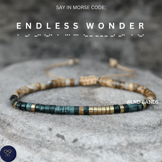 Morse Code "ENDLESS WONDER" Bead Bracelet: Kambaba Jasper, Inspiration, Motivation, Support, Encouragement, Affirmation, Meaningful, travel - LND Bands