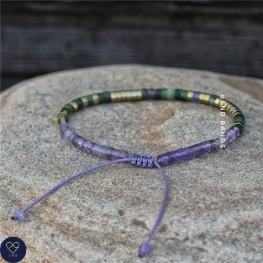 Morse code ENJOY THE JOURNEY, Amethyst Olive Jade Adjustable Motivational Bracelet, Inspirational Bracelet, - LND Bands