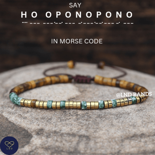Morse code HO OPONOPONO Green Spot jasper Tiger eye Adjustable Affirmation Bracelet, motivational encouraging meaningful, inspirational - LND Bands