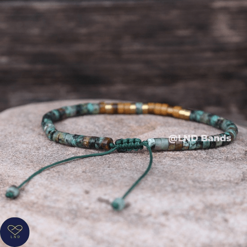 Morse code LET THEM African Turquoise Tiger eye, Adjustable Affirmation Bracelet, motivational encouraging inspirational bracelet, support - LND Bands