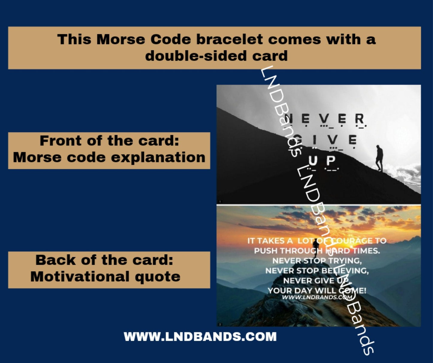 Morse code NEVER GIVE UP Grey Hematite Picasso Jasper Bracelet, Adjustable Affirmation motivational encouraging meaningful bracelet, gift - LND Bands