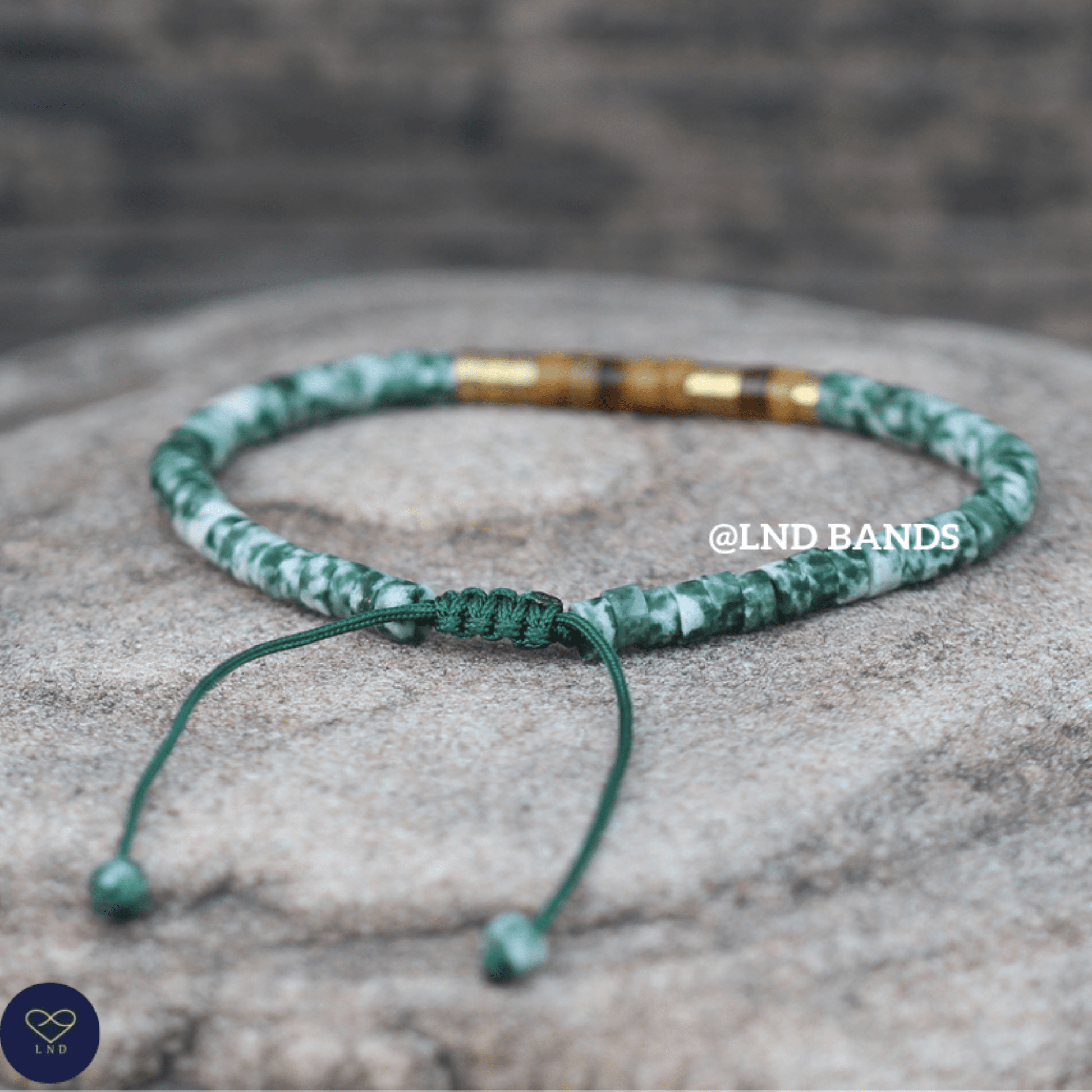 Morse code OHANA Green Spot jasper Tiger eye Adjustable Affirmation Bracelet, motivational, encouraging, meaningful, inspirational, family - LND Bands