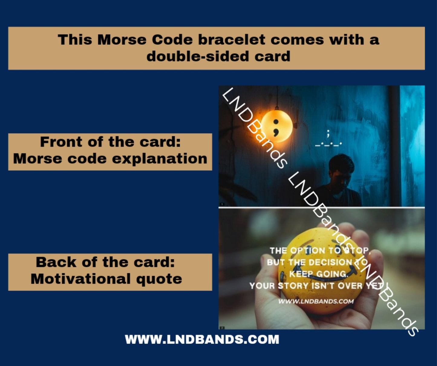 Morse code ; (SEMICOLON) Mental Health Awareness Bracelet, motivational bracelet, supporting gift, survival gift, My Story Isn't over yet - LND Bands