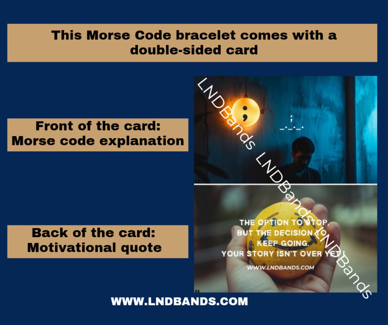 Morse code ; (SEMICOLON) Mental Health Awareness Bracelet, motivational bracelet, supporting gift, survival gift, My Story Isn't over yet - LND Bands