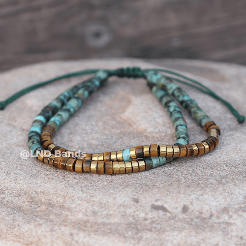 Morse code SERENITY COURAGE WISDOM African Turquoise Tiger eye Adjustable secret message Bracelet, motivational encouraging, inspirational - LND Bands