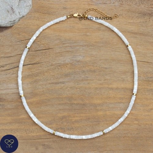 Mother of Pearl 2x4mm Beaded Necklace, Meditation Bohemian Bracelet, Yoga Bracelet, Gemstone, Balance, calming, stress relief, healing - LND Bands