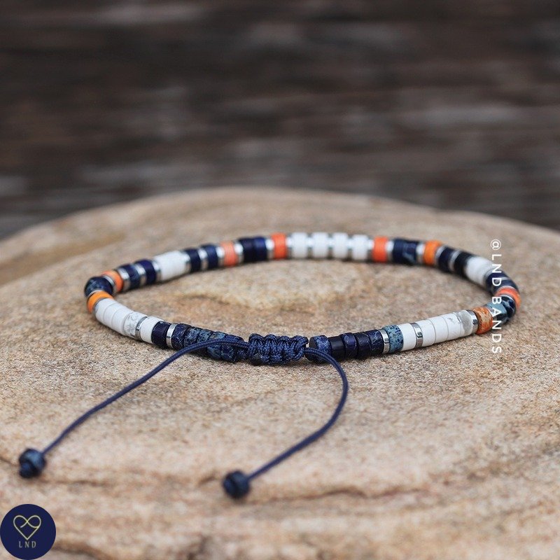 Navy Blue Orange Jasper Bead Bracelet High Quality, Minimalist Adjustable 2x4mm Natural Stone Beads, Dainty Bracelet, Tibetan bracelet, Yoga - LND Bands