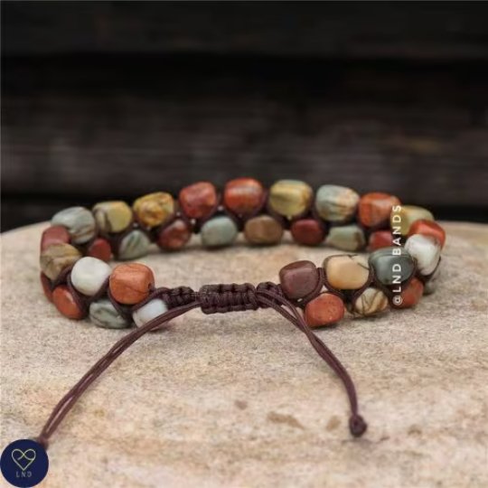 New Picasso Jasper Macrame Bead Bracelet, Adjustable Bracelet, Natural Stone, Boho Bracelet - LND Bands