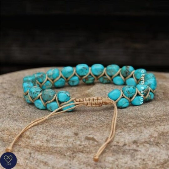 New Turquoise Macrame Bead Bracelet, Natural Stone Beads, Yoga Bracelet, Boho style, Summer Gift, Ethnic Bracelet - LND Bands