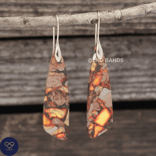 Orange Sea Sediment GOLD Hook Teardrop Natural Stone Jasper Earrings, Drop Earrings Boho, Women Stylish Jewellery Earrings, gift for her - LND Bands