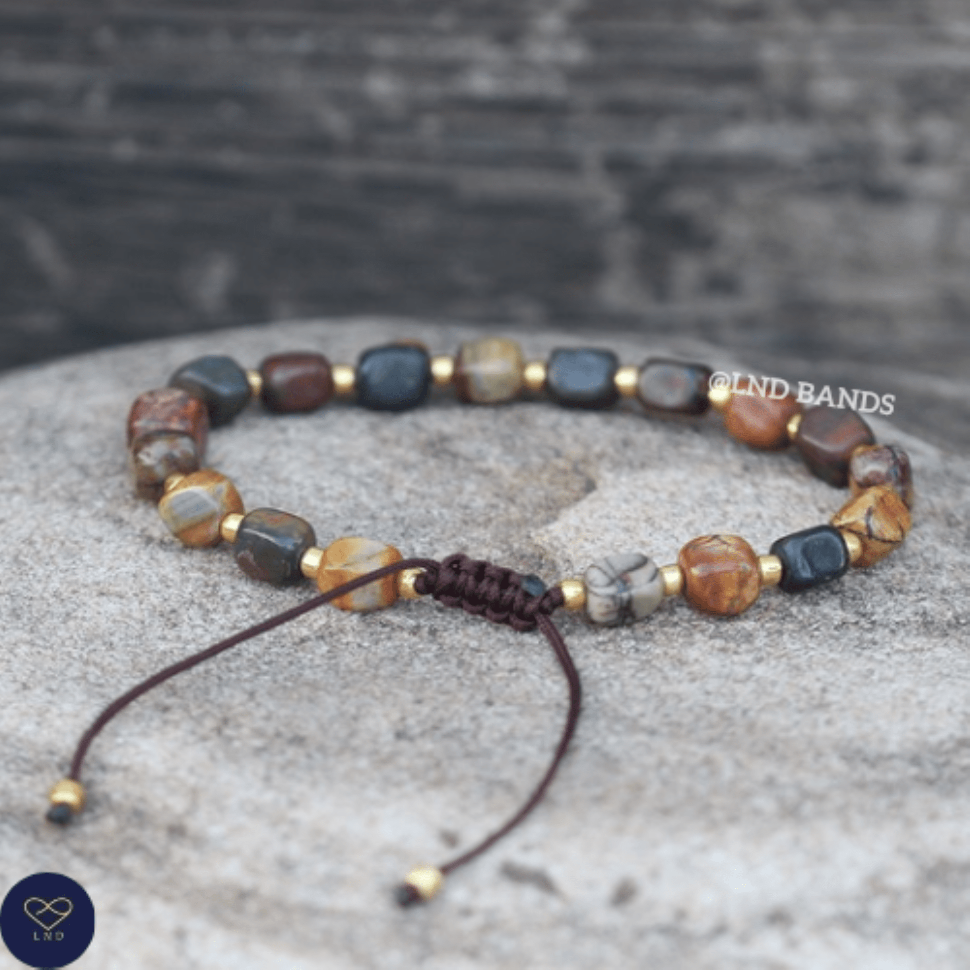 Picasso Jasper new shape Bead Bracelet, Adjustable Minimalist Bracelet, Natural Stone Bracelet, Dainty Bracelet, Tibetan Gemstone, 4mm - LND Bands
