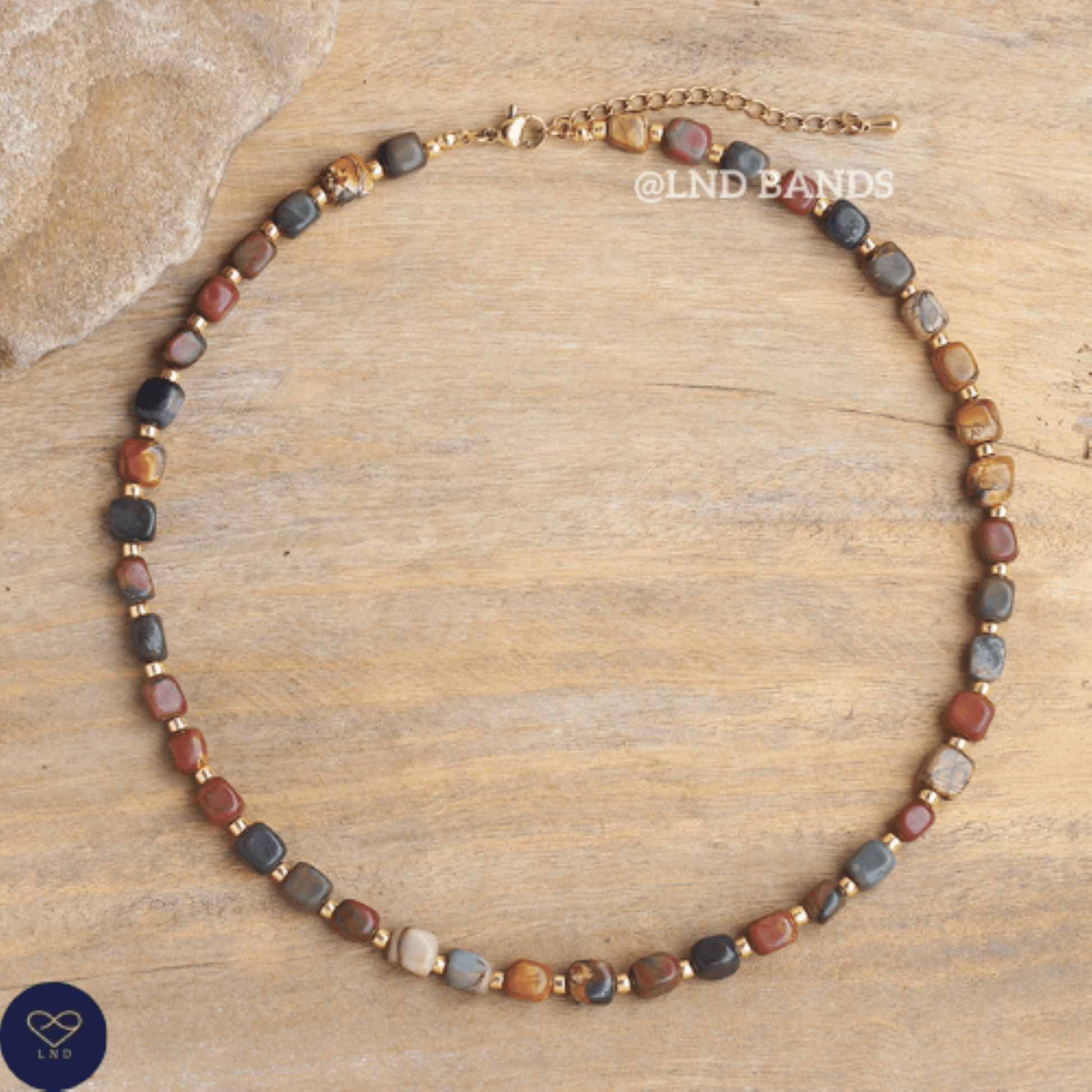 Picasso Jasper NEW SHAPE Bead Necklace, Adjustable, Minimalist Necklace, Natural Stone Necklace, Dainty Necklace, Tibetan Gemstone, yoga - LND Bands