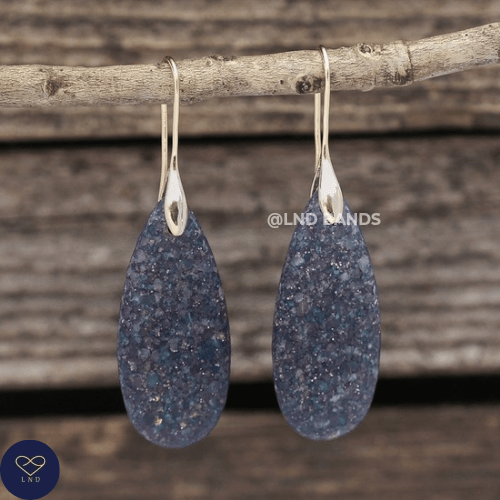Purple/Blue GOLD Hook Teardrop Natural Stone Jasper Earrings, Drop Earrings Boho, Women Stylish Jewellery Earrings, gift for her for Mum - LND Bands