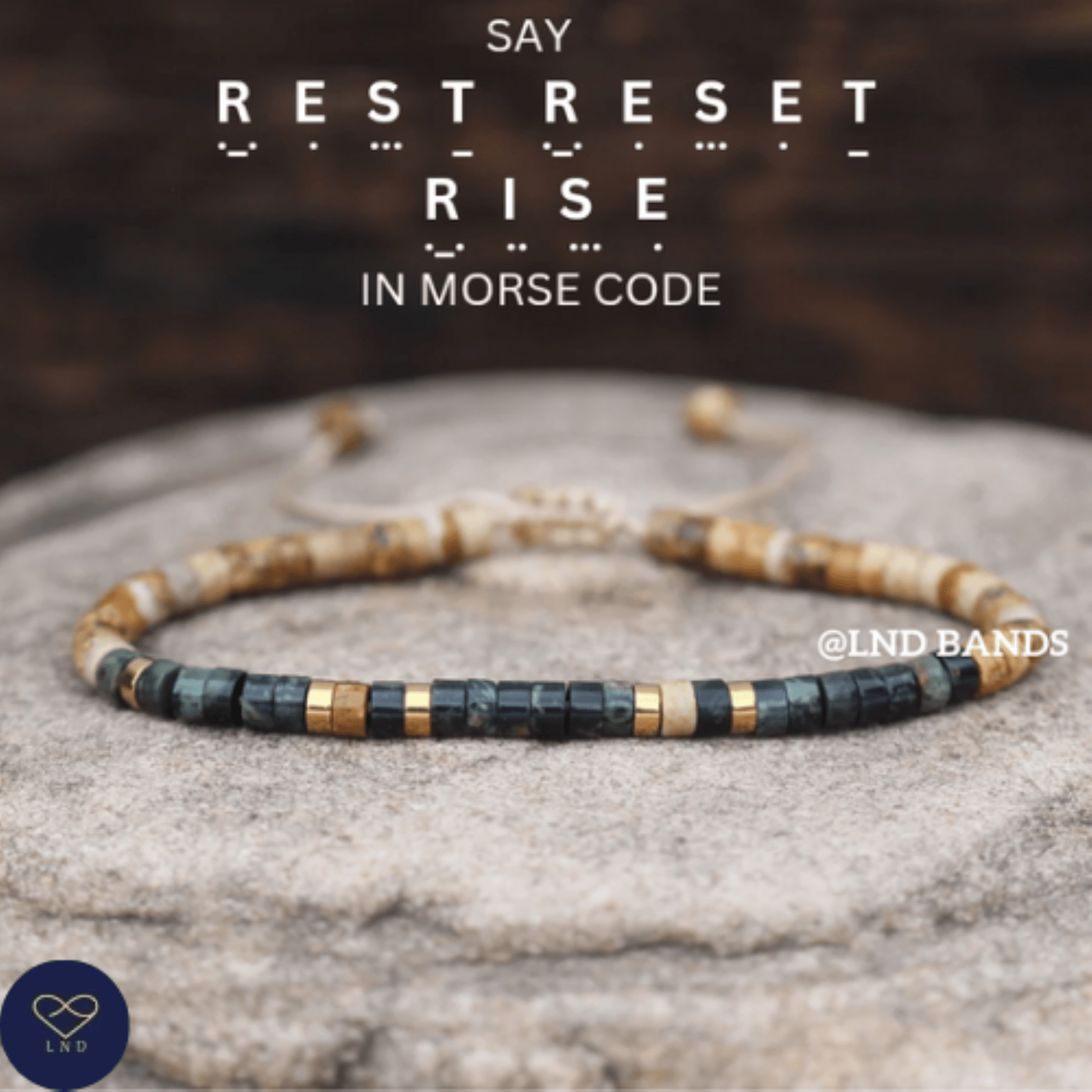 REST RESET RISE Morse Code Bracelet, Motivational Inspirational Encouragement, Adjustable Affirmation Meaningful Beaded bracelet support - LND Bands