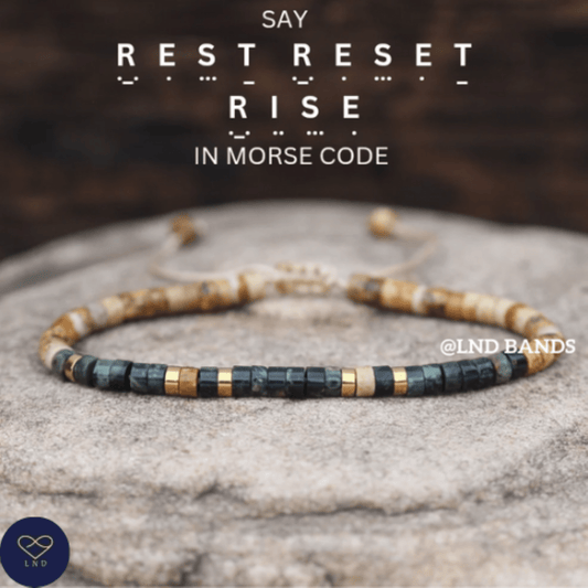 REST RESET RISE Morse Code Bracelet, Motivational Inspirational Encouragement, Adjustable Affirmation Meaningful Beaded bracelet support - LND Bands