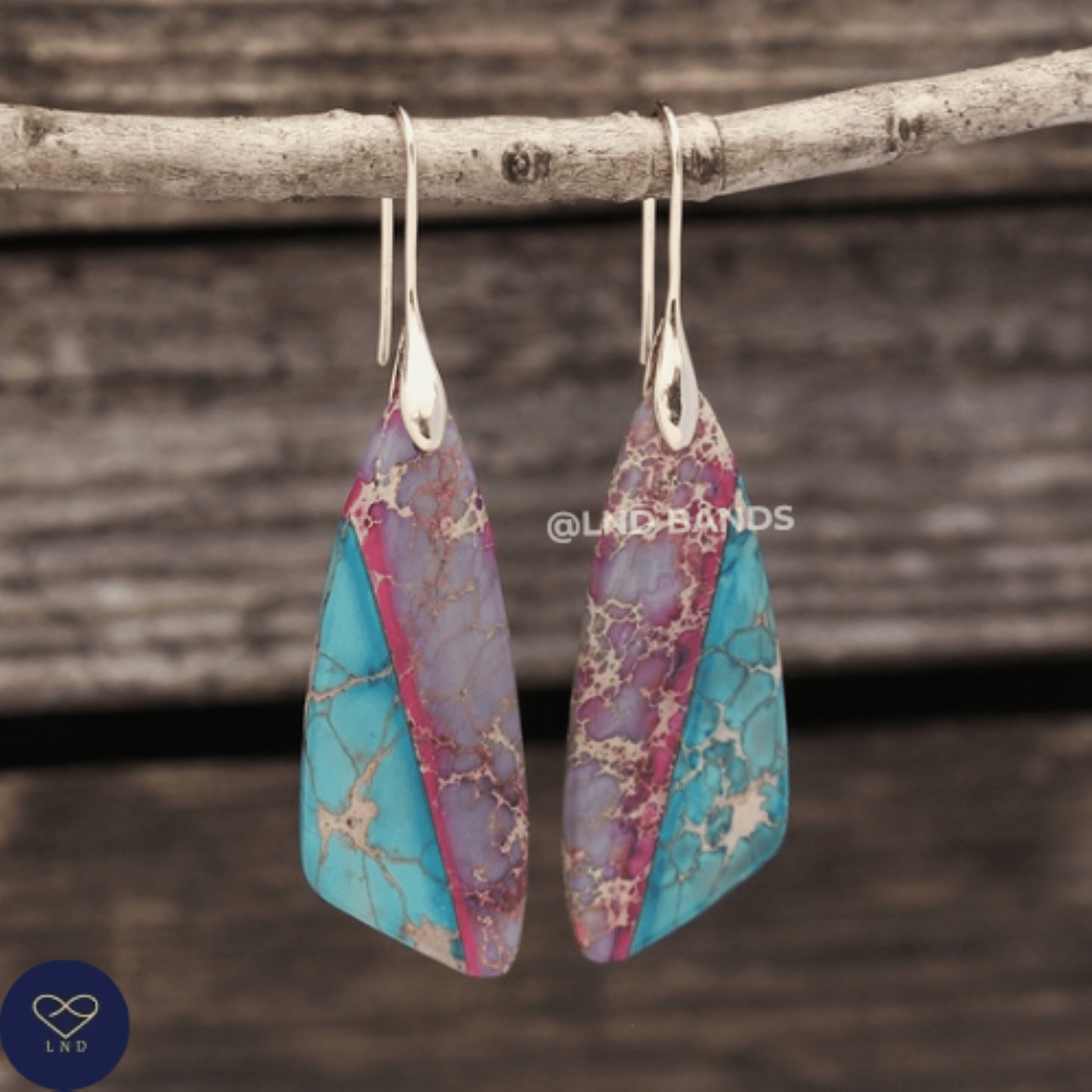Sea Sediment GOLD Hook Teardrop Natural Stone Jasper Drop Earrings Boho, Women Stylish Jewellery Earrings, gift for her, gift for Mum - LND Bands