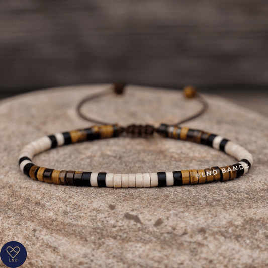 Tiger Eye Ivory Howlite 2x4mm Gemstone Bracelet, Adjustable Tibetan Minimalist Yoga Boho Bracelet, surfer, birthday gift, courage, power - LND Bands