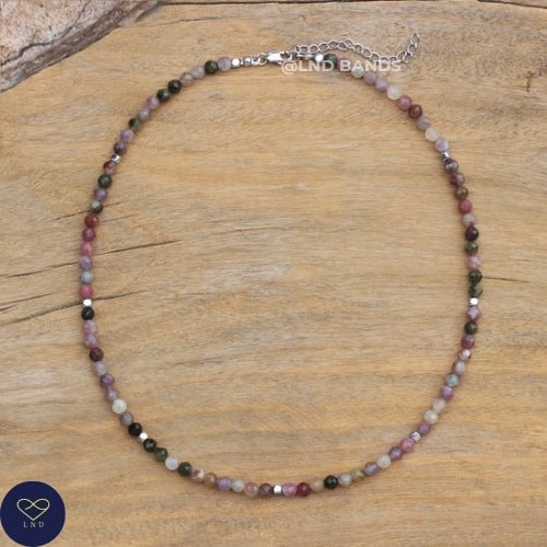 Tourmaline Necklace 4mm beads, Tibetan Necklace, Adjustable Gemstones Dainty Necklace, Yoga, Minimalist Bohemian Necklace, Summer Vibes - LND Bands