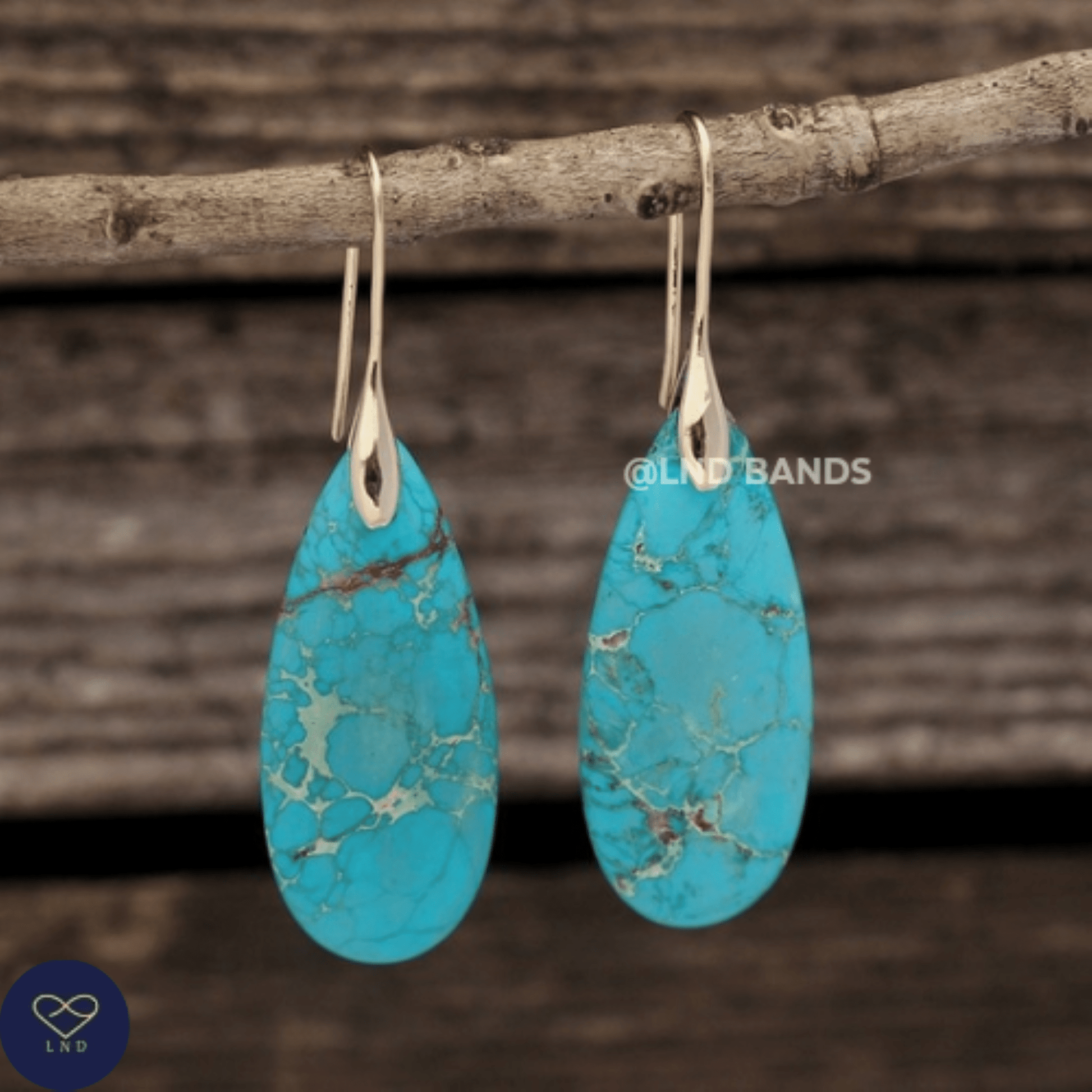 Turquoise GOLD Hook Teardrop Natural Stone Jasper Earrings, Drop Earrings Boho, Women Stylish Jewellery Earrings, gift for her for Mum - LND Bands