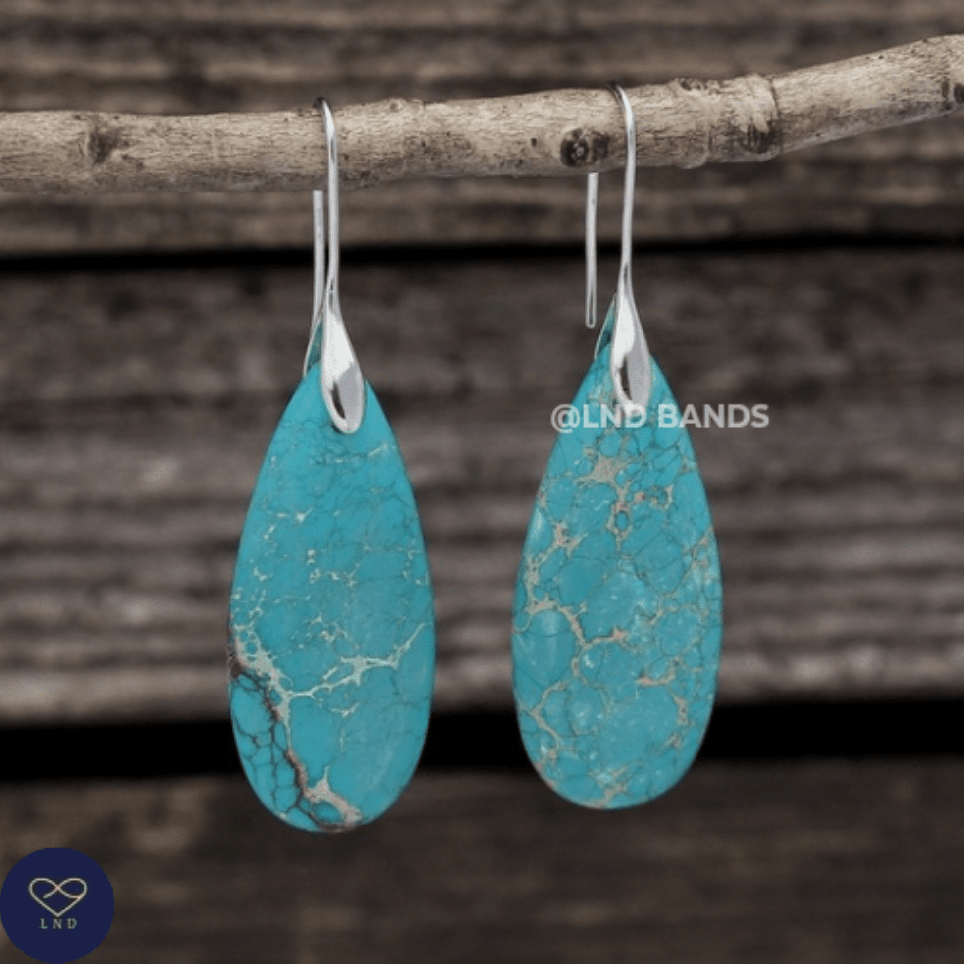 Turquoise SILVER Hook Teardrop Natural Stone Jasper Earrings, Drop Earrings Boho, Women Stylish Jewellery Earrings, gift for her for Mum - LND Bands